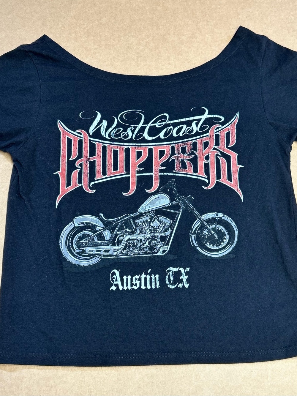 West Coast Choppers Austin TX Black Graphic Crop Top T Shirt EUC